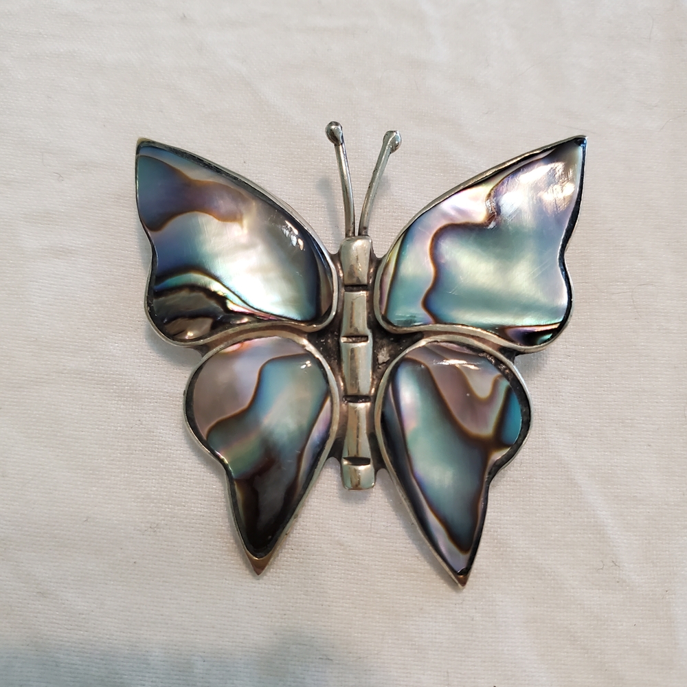 Elegant Silver and Iridescent Butterfly Brooch